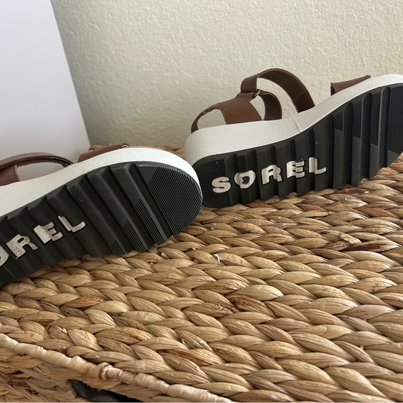 SOREL Brown Leather Wedge Sandals - Picture 2 of 6